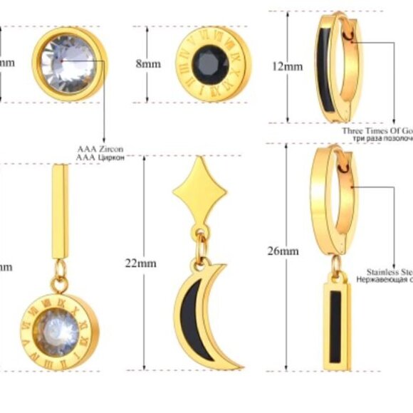 Gold Plated Stainless Steel Roman Set of 6 Earrings - Picture 11 of 11